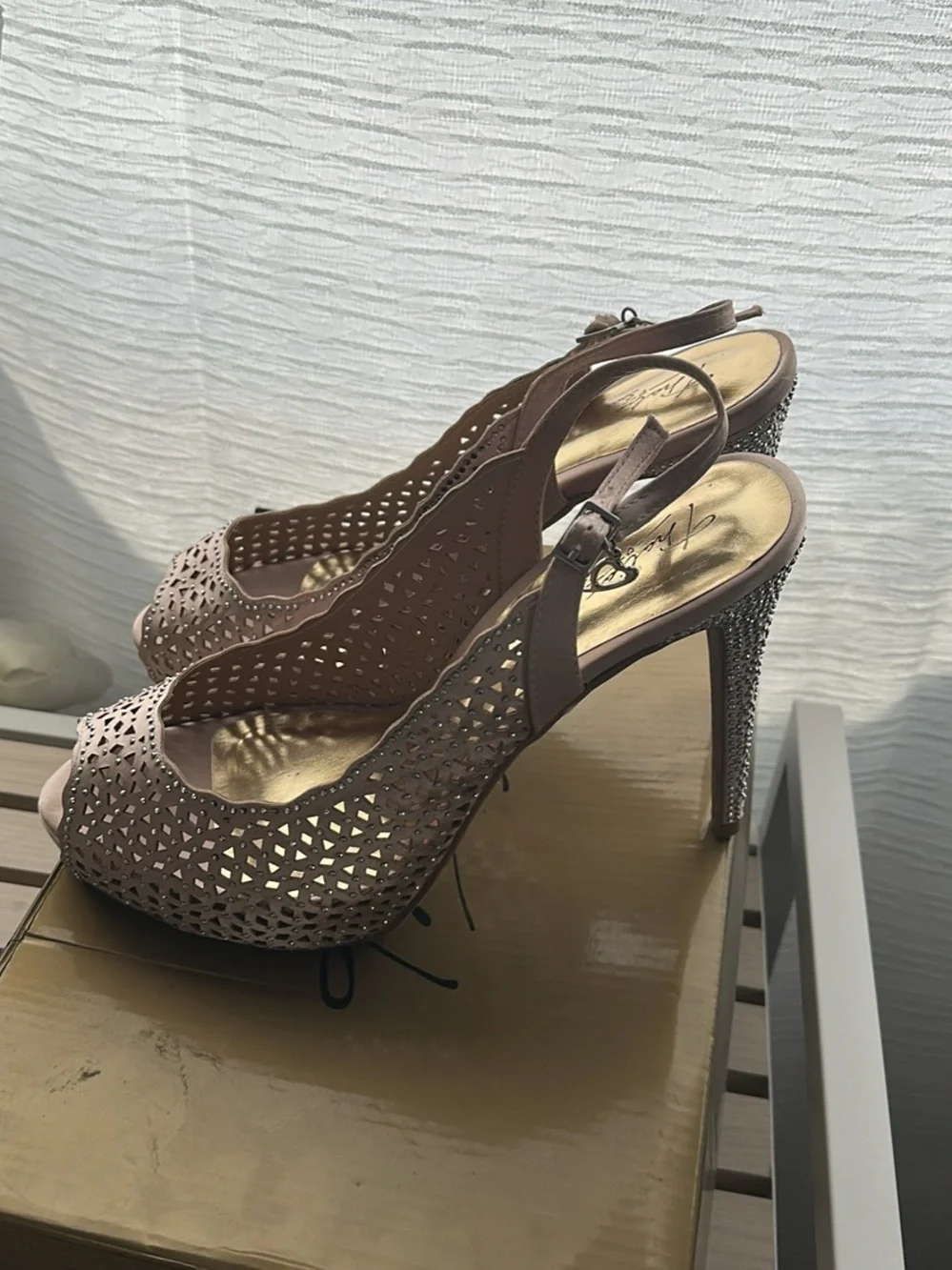 Thalia Sodi Blush Pink Peep-Toe Slingback Heels with Stud Accents